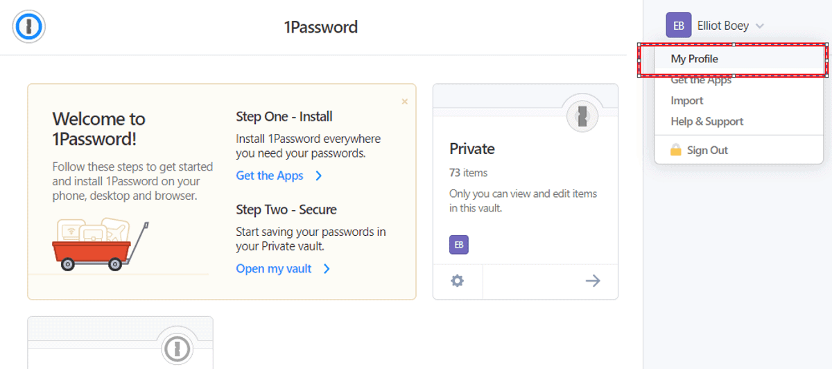 1password enable 2fa my profile